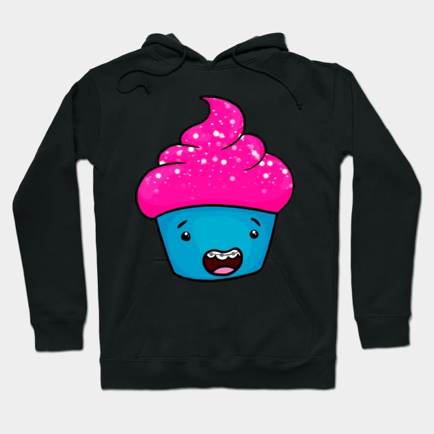 Blue Kawaii Cupcake with Pink Icing, Sprinkles, and Braces Hoodie by Fun4theBrain